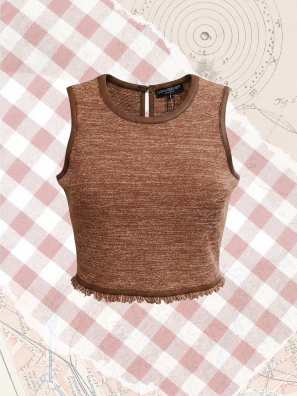 Central Park West Marled Brown Fringe-Hem Crop Tank
